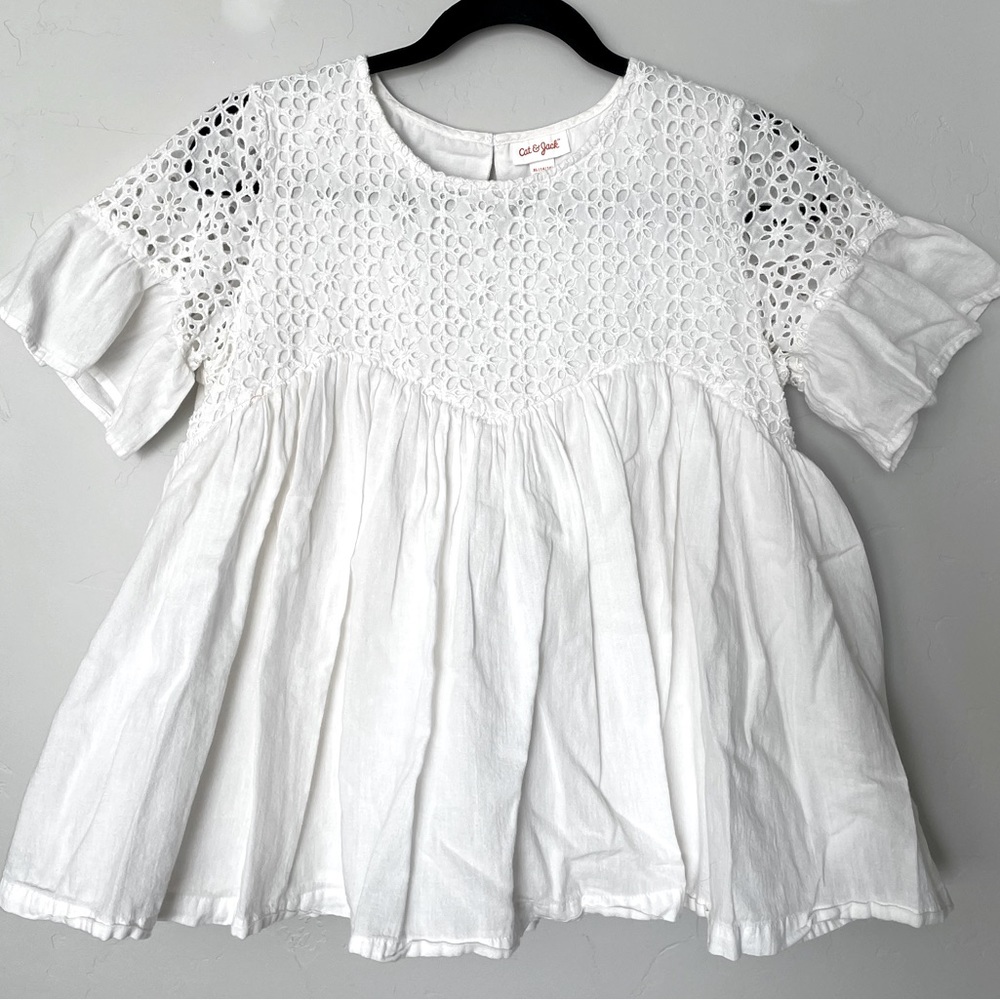 Gorgeous Cat & Jack Girls Eyelet Blouse, White, Size XL 14/16, 100% Cotton
